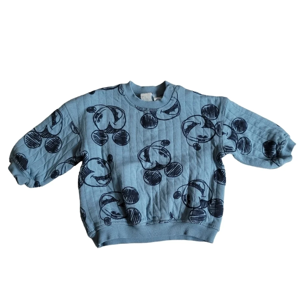 H&M Disney 6-9 M Blue Plush Quilted Mickey Mouse 2-Piece Set Sweatshirt‎ Pants